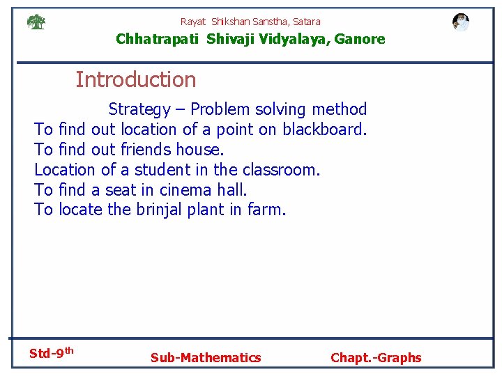 Rayat Shikshan Sanstha, Satara Chhatrapati Shivaji Vidyalaya, Ganore Introduction Strategy – Problem solving method