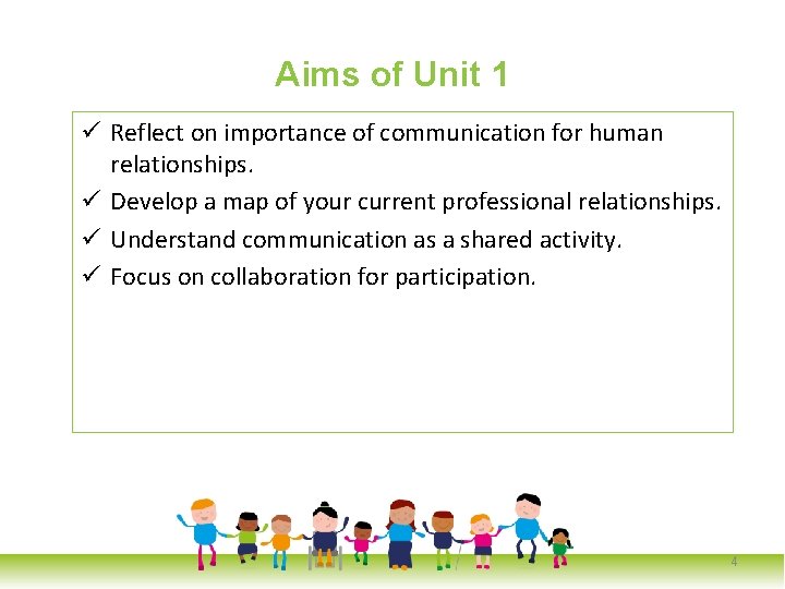 Aims of Unit 1 ü Reflect on importance of communication for human relationships. ü