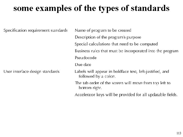 some examples of the types of standards 113 