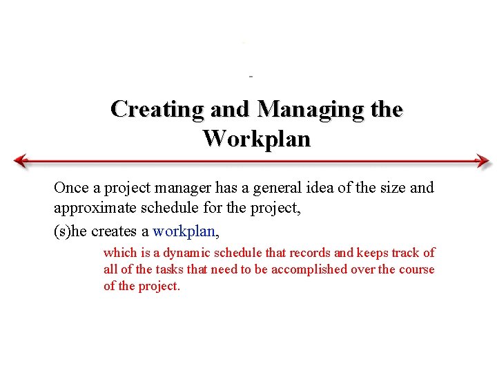 Creating and Managing the Workplan Once a project manager has a general idea of