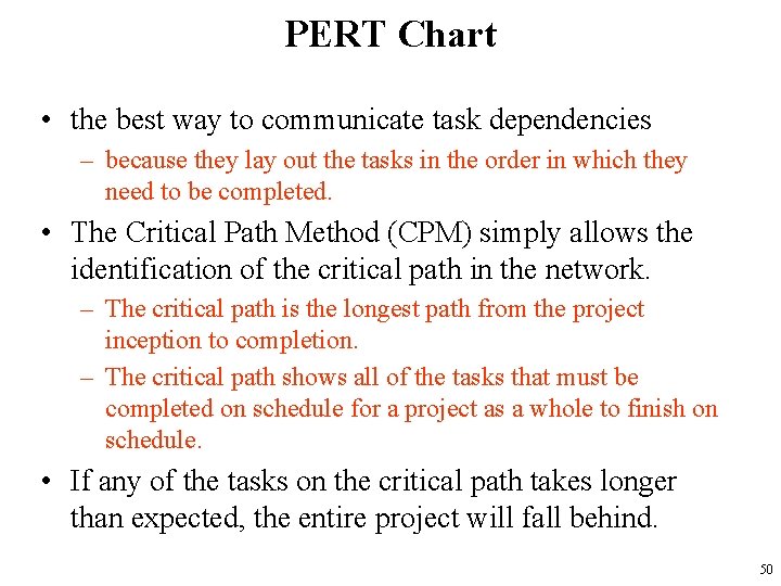 PERT Chart • the best way to communicate task dependencies – because they lay