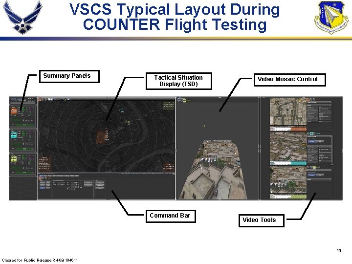 VSCS Typical Layout During COUNTER Flight Testing Summary Panels Tactical Situation Display (TSD) Command