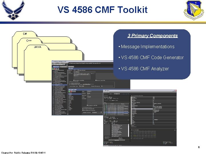 VS 4586 CMF Toolkit C# 3 Primary Components C++ JAVA • Message Implementations •