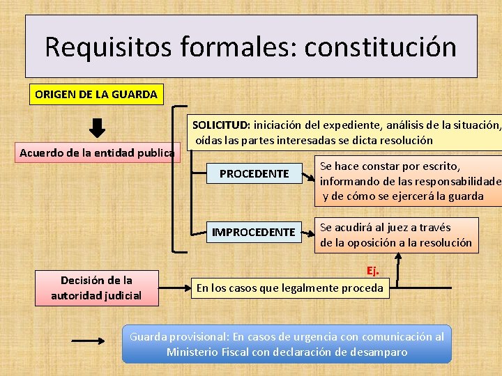 Requisitos formales: constitución ORIGEN DE LA GUARDA Acuerdo de la entidad publica SOLICITUD: iniciación