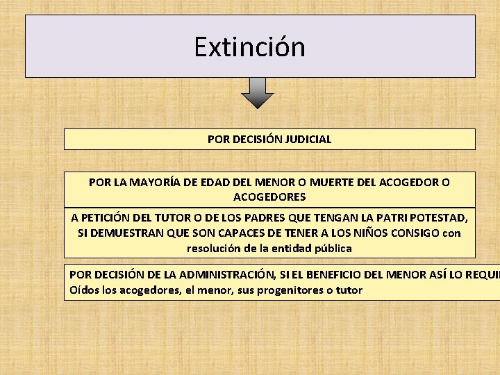 Extinción POR DECISIÓN JUDICIAL POR LA MAYORÍA DE EDAD DEL MENOR O MUERTE DEL