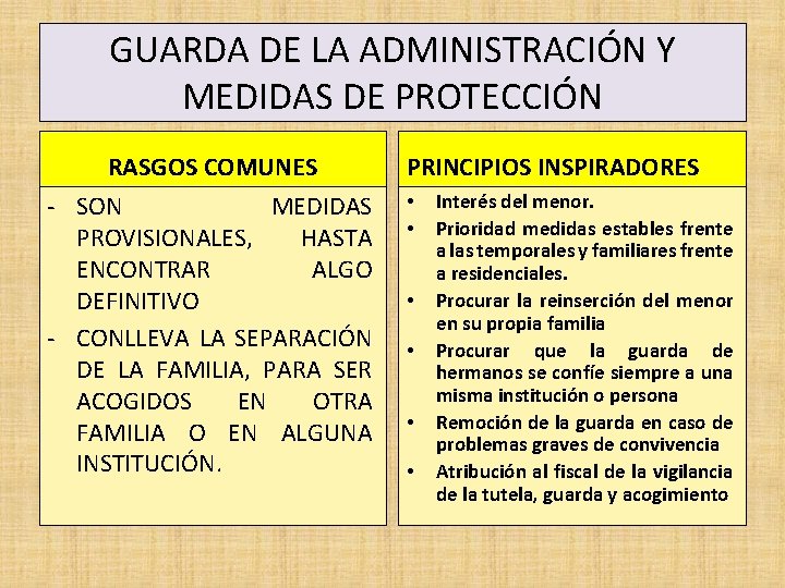 GUARDA DE LA ADMINISTRACIÓN Y MEDIDAS DE PROTECCIÓN RASGOS COMUNES - SON MEDIDAS PROVISIONALES,