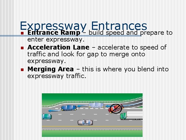 Expressway Entrances n Entrance Ramp – build speed and prepare to n n enter