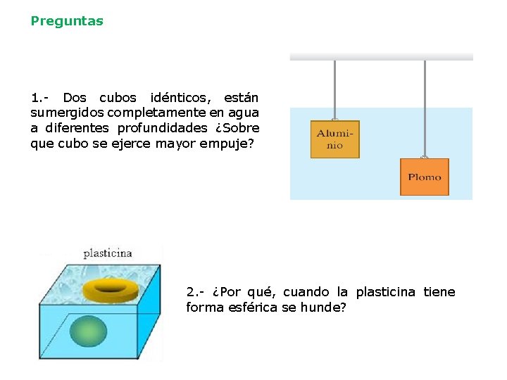 Preguntas 1. - Dos cubos idénticos, están sumergidos completamente en agua a diferentes profundidades
