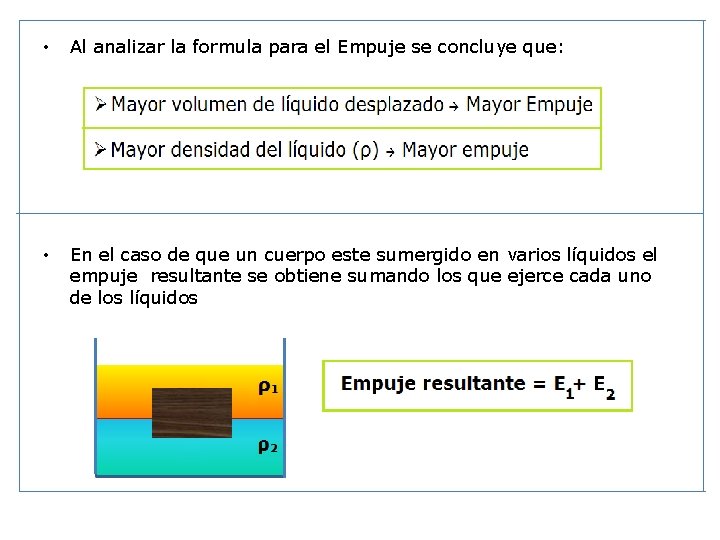  • Al analizar la formula para el Empuje se concluye que: • En