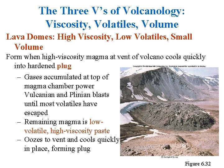 The Three V’s of Volcanology: Viscosity, Volatiles, Volume Lava Domes: High Viscosity, Low Volatiles,