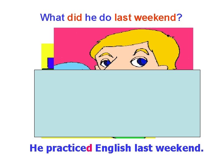 What did he do last weekend? He practiced English last weekend. What did he do last weekend? He practiced English last weekend.