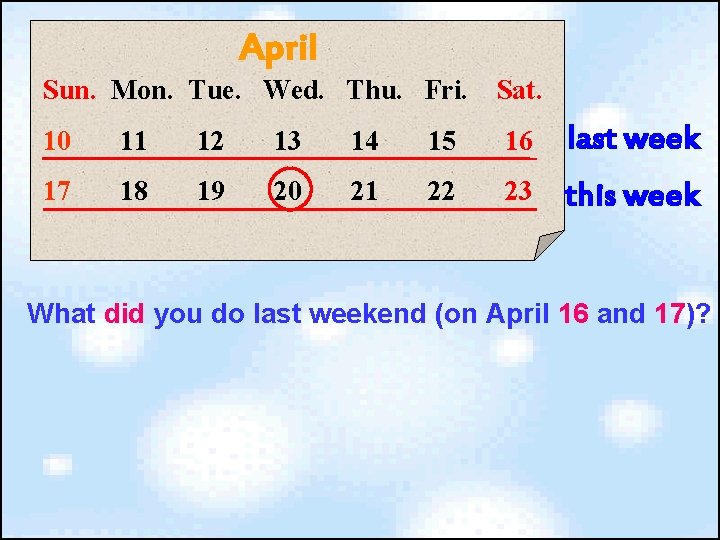 April Sun. Mon. Tue. Wed. Thu. Fri. Sat. 10 11 12 13 14 15 April Sun. Mon. Tue. Wed. Thu. Fri. Sat. 10 11 12 13 14 15