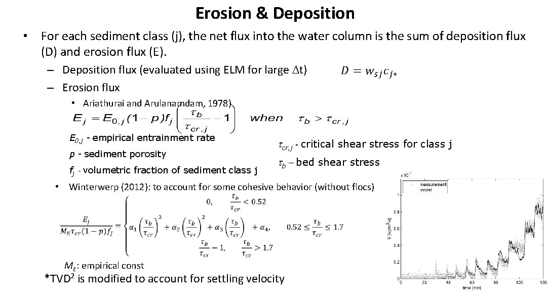 Erosion & Deposition • For each sediment class (j), the net flux into the