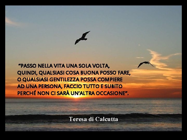 “PASSO NELLA VITA UNA SOLA VOLTA, QUINDI, QUALSIASI COSA BUONA POSSO FARE, O QUALSIASI