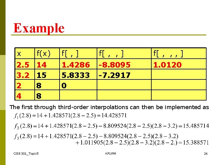 Example x f(x) f[ , ] f[ , , , ] 2. 5 3.