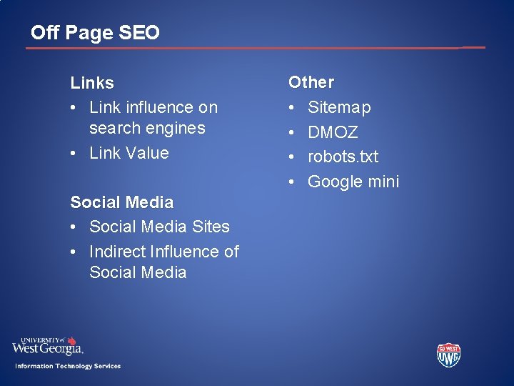 Off Page SEO Links • Link influence on search engines • Link Value Social