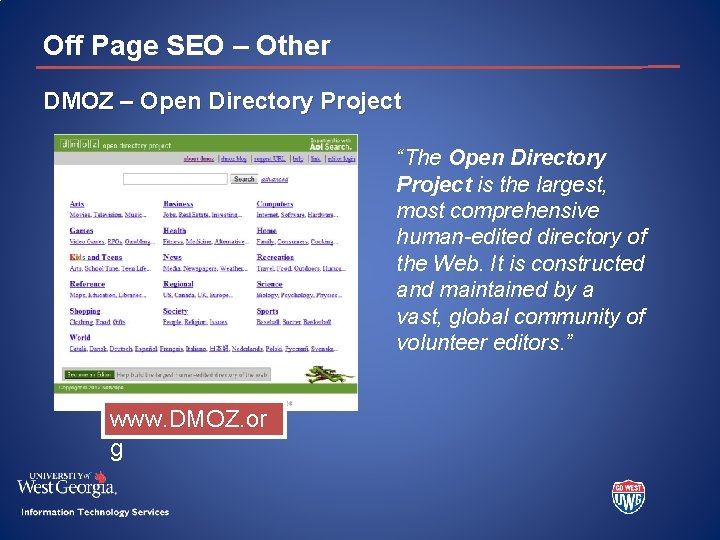 Off Page SEO – Other DMOZ – Open Directory Project “The Open Directory Project