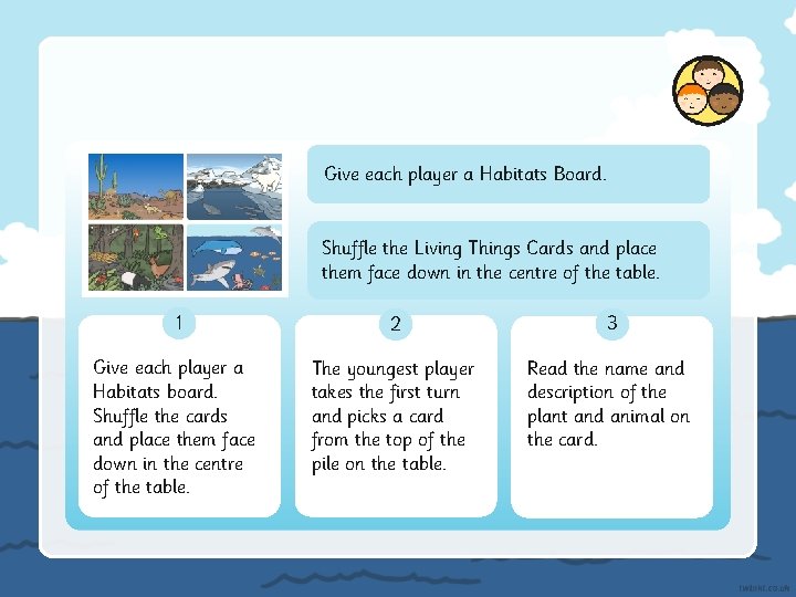 Give each player a Habitats Board. Shuffle the Living Things Cards and place them
