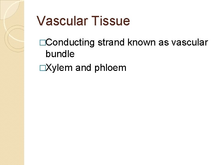 Vascular Tissue �Conducting strand known as vascular bundle �Xylem and phloem 