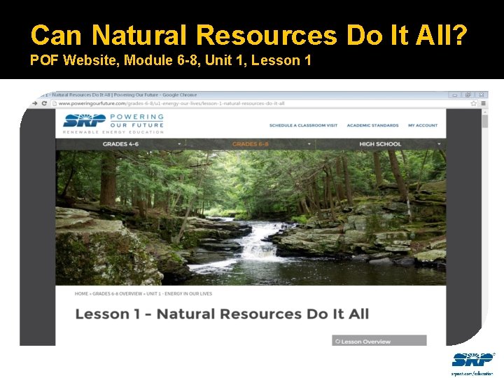 Can Natural Resources Do It All? POF Website, Module 6 -8, Unit 1, Lesson