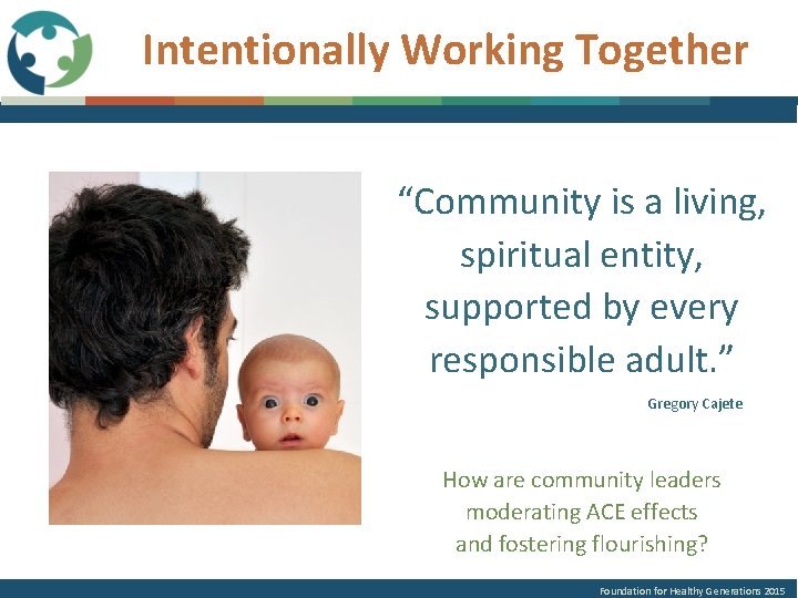 Intentionally Working Together “Community is a living, spiritual entity, supported by every responsible adult.