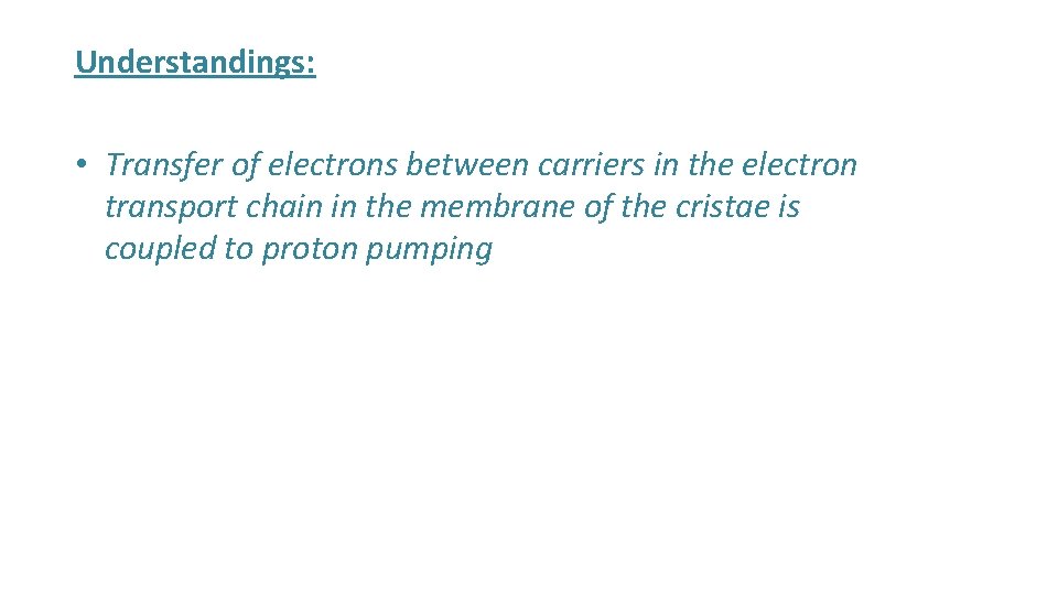 Understandings: • Transfer of electrons between carriers in the electron transport chain in the