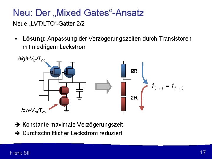 Neu: Der „Mixed Gates“-Ansatz Neue „LVT/LTO“-Gatter 2/2 § Lösung: Anpassung der Verzögerungszeiten durch Transistoren