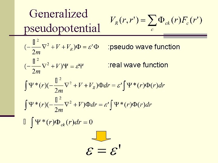 Generalized pseudopotential : pseudo wave function : real wave function 