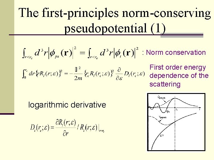 The first-principles norm-conserving pseudopotential (1) : Norm conservation First order energy dependence of the