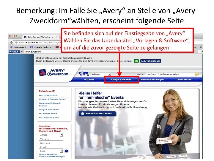 Bemerkung: Im Falle Sie „Avery“ an Stelle von „Avery. Zweckform“wählten, erscheint folgende Seite Sie