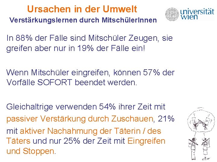 Ursachen in der Umwelt Verstärkungslernen durch Mitschüler. Innen In 88% der Fälle sind Mitschüler Ursachen in der Umwelt Verstärkungslernen durch Mitschüler. Innen In 88% der Fälle sind Mitschüler