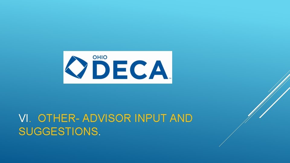 VI. OTHER- ADVISOR INPUT AND SUGGESTIONS. VI. OTHER- ADVISOR INPUT AND SUGGESTIONS.