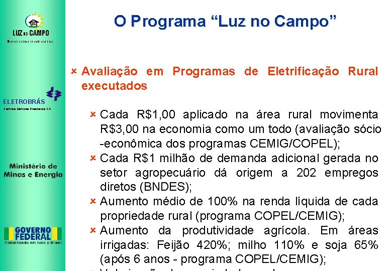 LUZ NO CAMPO O Programa “Luz no Campo” Mudando o campo da noite para