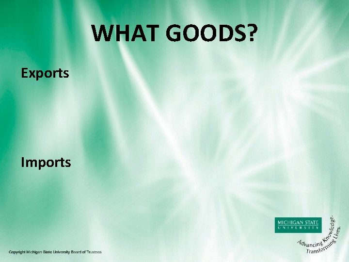 WHAT GOODS? Exports Imports 