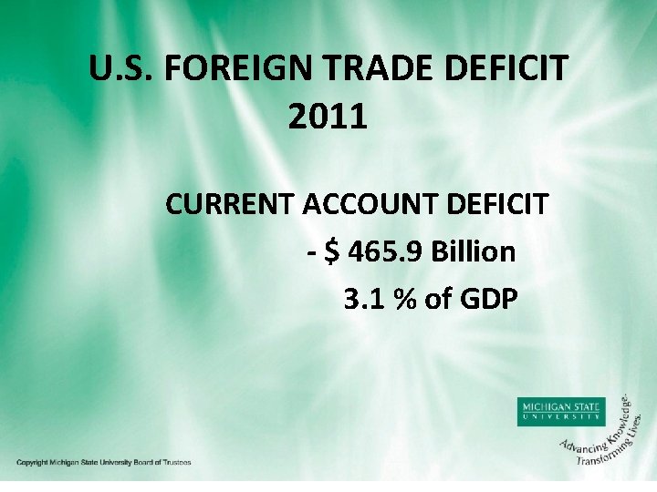 U. S. FOREIGN TRADE DEFICIT 2011 CURRENT ACCOUNT DEFICIT - $ 465. 9 Billion