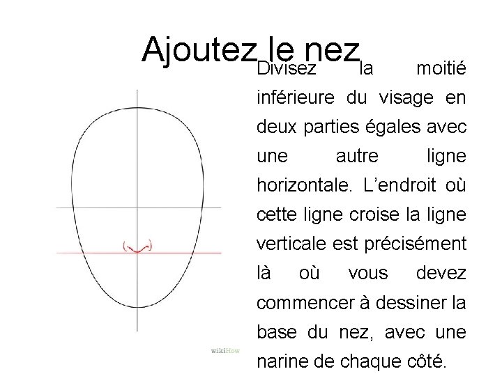 Ajoutez. Divisez le nezla moitié inférieure du visage en deux parties égales avec une