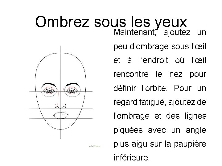 Ombrez sous les yeux Maintenant, ajoutez un peu d'ombrage sous l'œil et à l’endroit