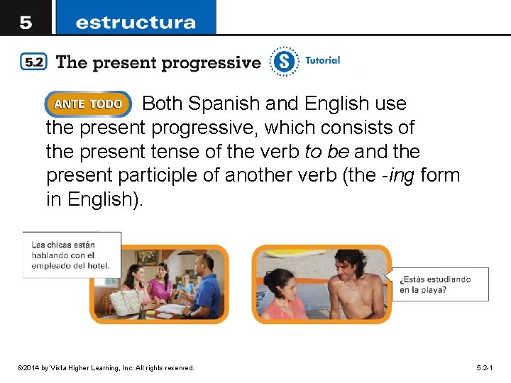 Both Spanish and English use the present progressive, which consists of the present tense