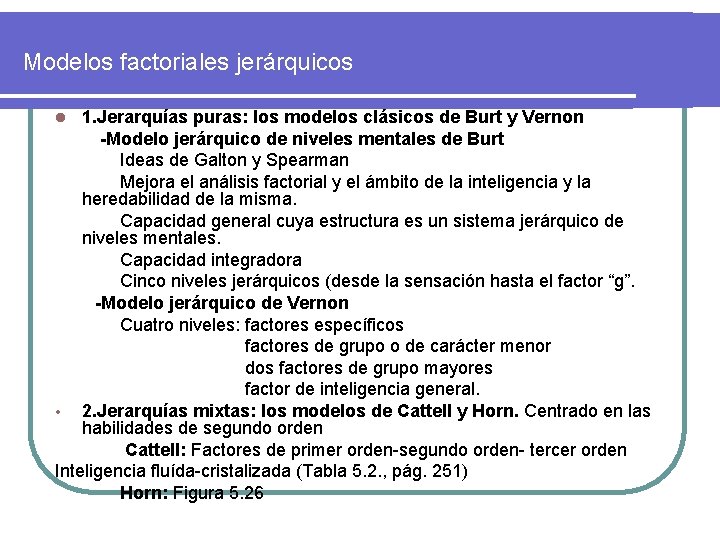 Modelos factoriales jerárquicos 1. Jerarquías puras: los modelos clásicos de Burt y Vernon -Modelo