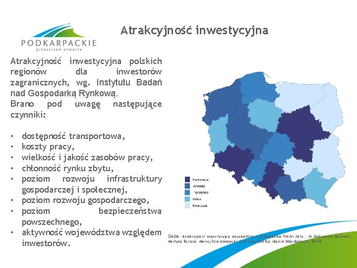 Atrakcyjność inwestycyjna polskich regionów dla inwestorów zagranicznych, wg. Instytutu Badań nad Gospodarką Rynkową. Brano