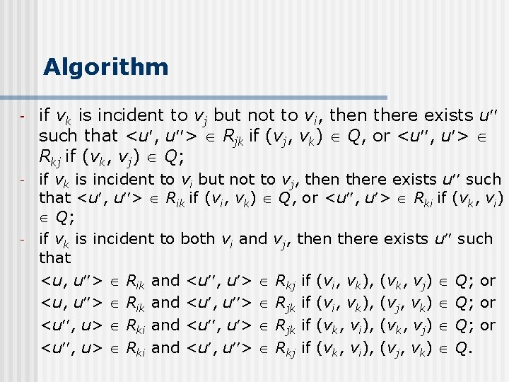 Algorithm - if vk is incident to vj but not to vi, then there