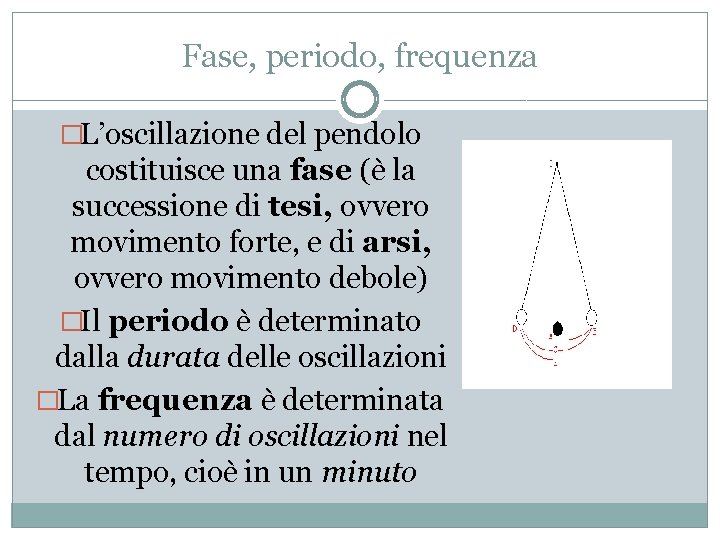 Fase, periodo, frequenza �L’oscillazione del pendolo costituisce una fase (è la successione di tesi, Fase, periodo, frequenza �L’oscillazione del pendolo costituisce una fase (è la successione di tesi,