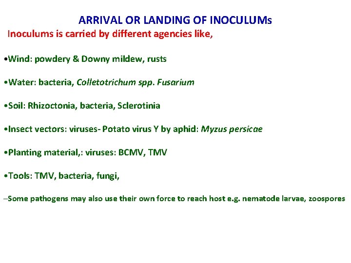 ARRIVAL OR LANDING OF INOCULUMs Inoculums is carried by different agencies like, • Wind: