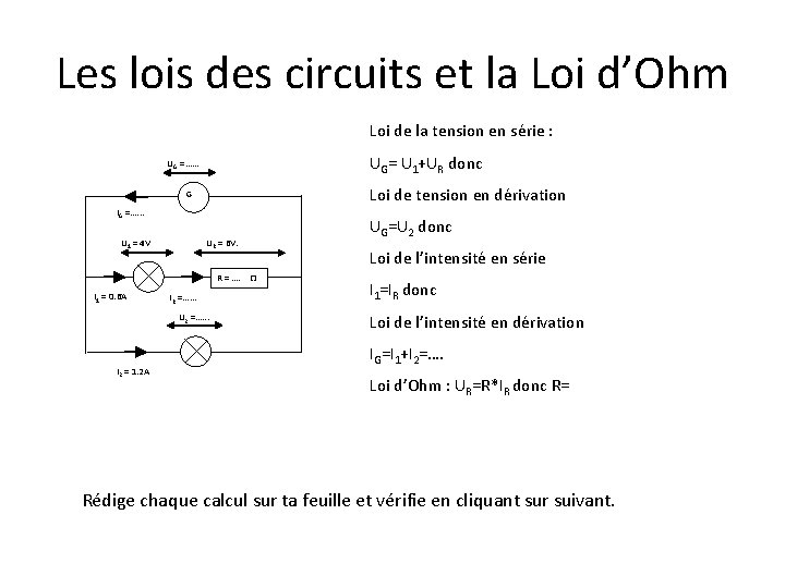 Les lois des circuits et la Loi d’Ohm Loi de la tension en série