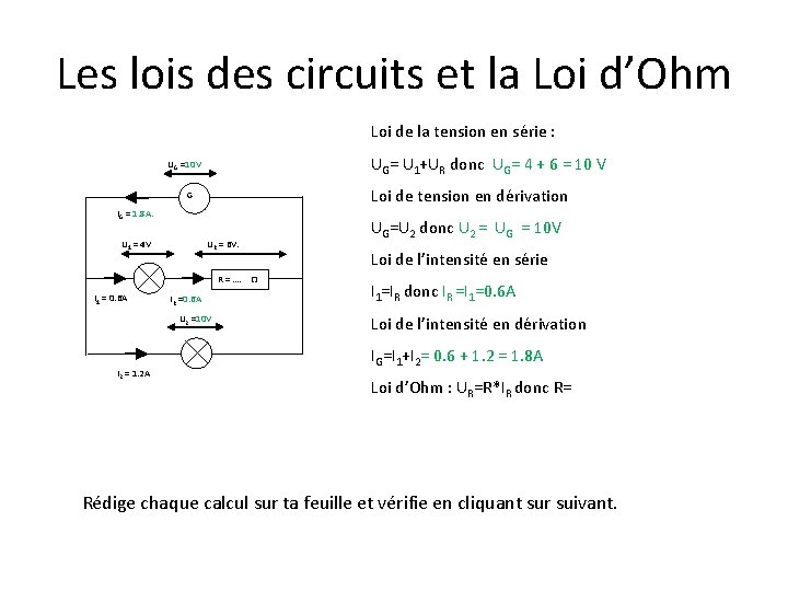 Les lois des circuits et la Loi d’Ohm Loi de la tension en série