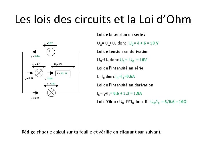 Les lois des circuits et la Loi d’Ohm Loi de la tension en série