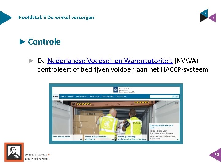 Hoofdstuk 5 De winkel verzorgen ► Controle ► De Nederlandse Voedsel- en Warenautoriteit (NVWA) Hoofdstuk 5 De winkel verzorgen ► Controle ► De Nederlandse Voedsel- en Warenautoriteit (NVWA)