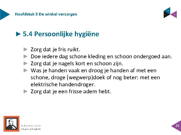 Hoofdstuk 5 De winkel verzorgen ► 5. 4 Persoonlijke hygiëne Zorg dat je fris Hoofdstuk 5 De winkel verzorgen ► 5. 4 Persoonlijke hygiëne Zorg dat je fris