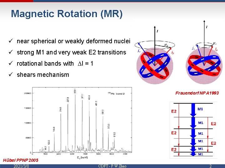 Magnetic Rotation (MR) ü near spherical or weakly deformed nuclei ü strong M 1 Magnetic Rotation (MR) ü near spherical or weakly deformed nuclei ü strong M 1