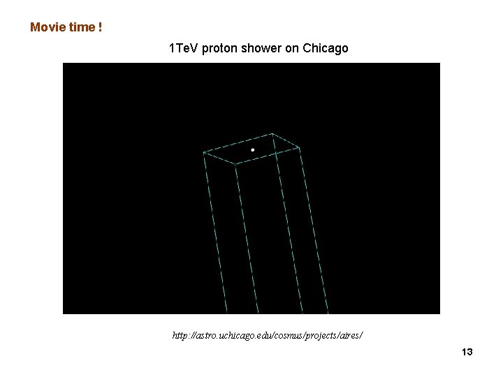 Movie time ! 1 Te. V proton shower on Chicago http: //astro. uchicago. edu/cosmus/projects/aires/